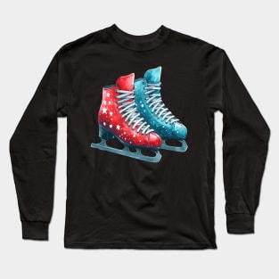 Red Blue  Ice Skating Boots Long Sleeve T-Shirt
